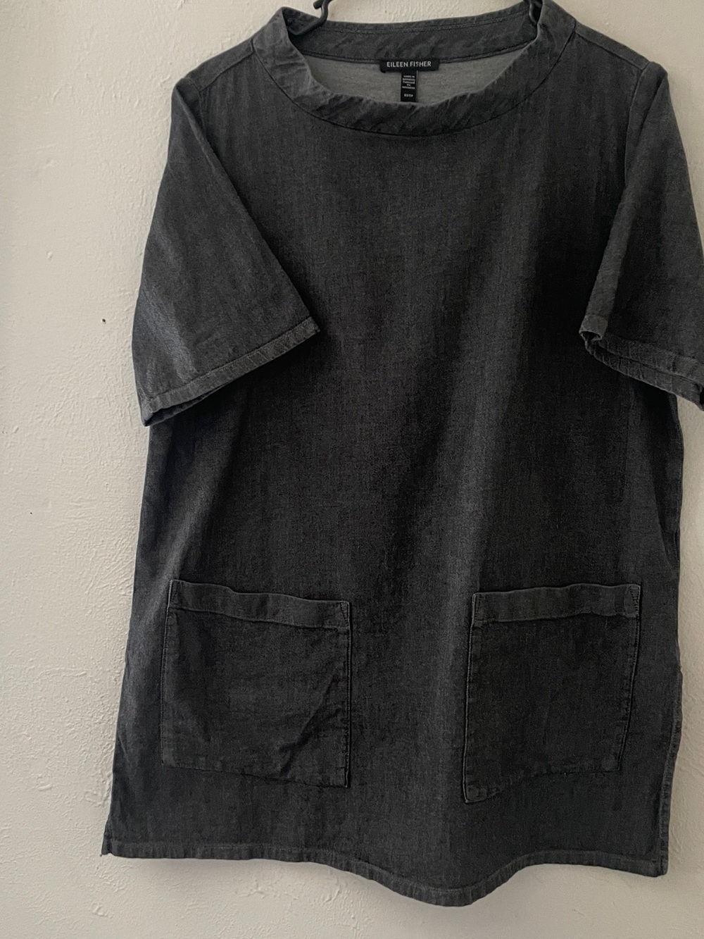 Eileen Fisher Charcoal Gray Organic Cotton Long Tunic Top Pockets XS TP - Picture 7 of 9